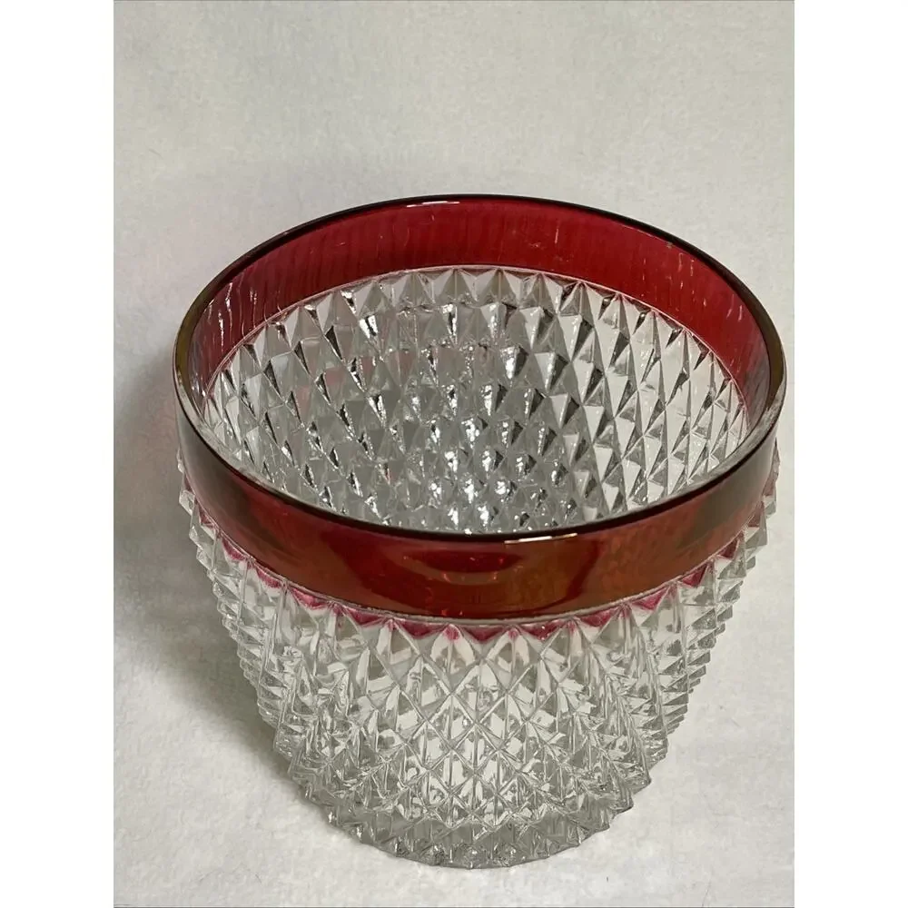 Indiana Glass Ruby Flash Diamond Point Ice Bucket Vintage